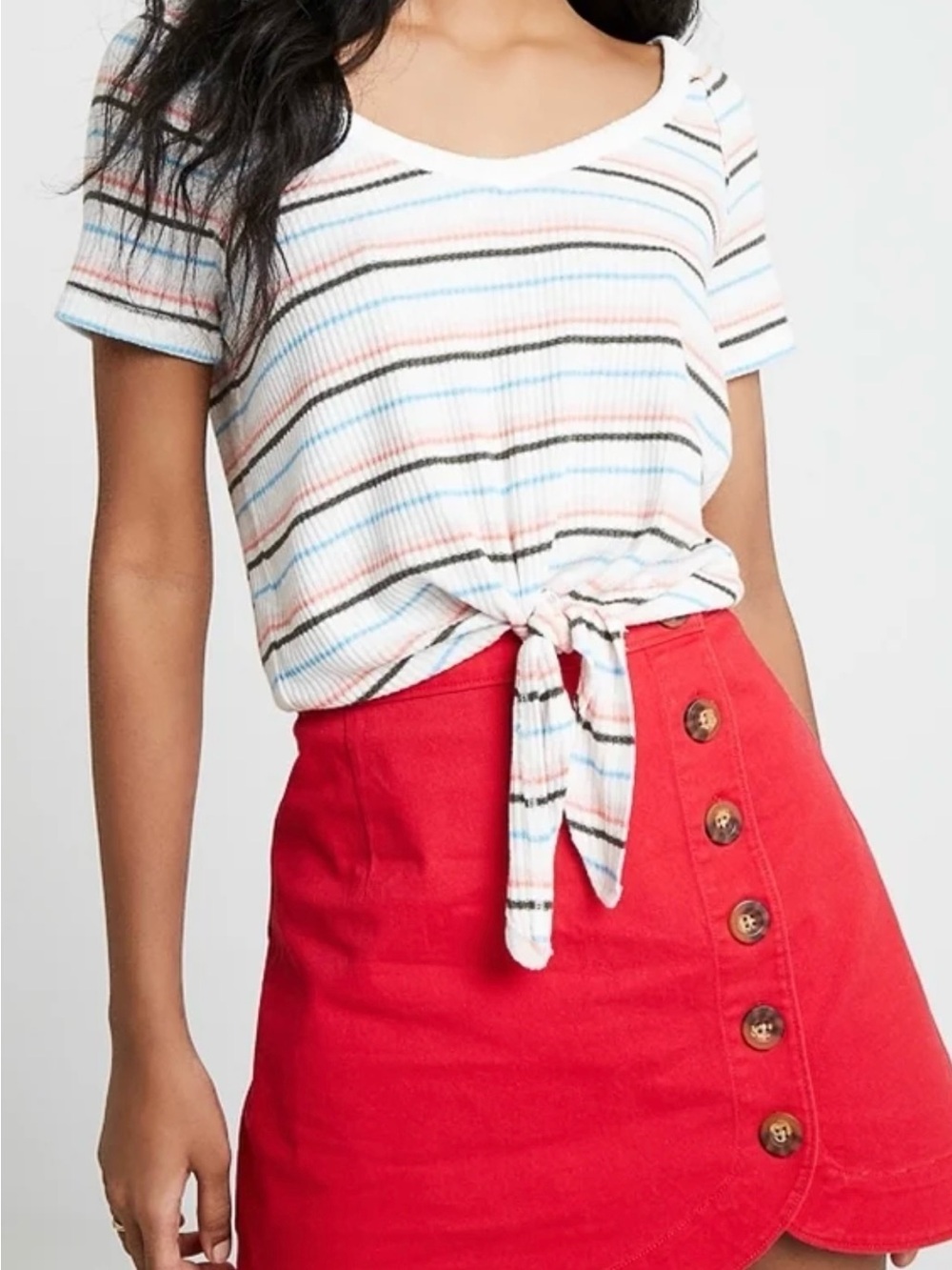 Abercrombie & Fitch                        Striped Tie-Front Tee